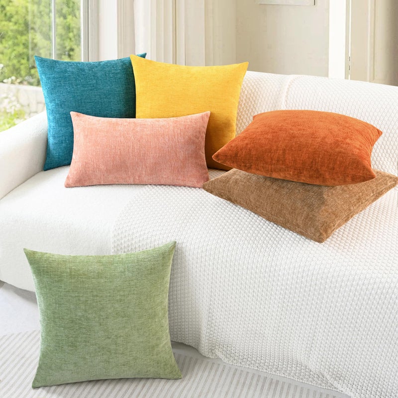 CaliTime Throw Pillow Covers Decorative 18 X 18 Inches Pack of 2 Cozy Chenille Cushion Cases for Couch Sofa Bed Living Room Home Sage Green - Image 4